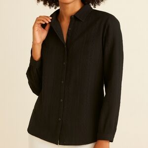 Chicos Black Button-Up Textured Blouse